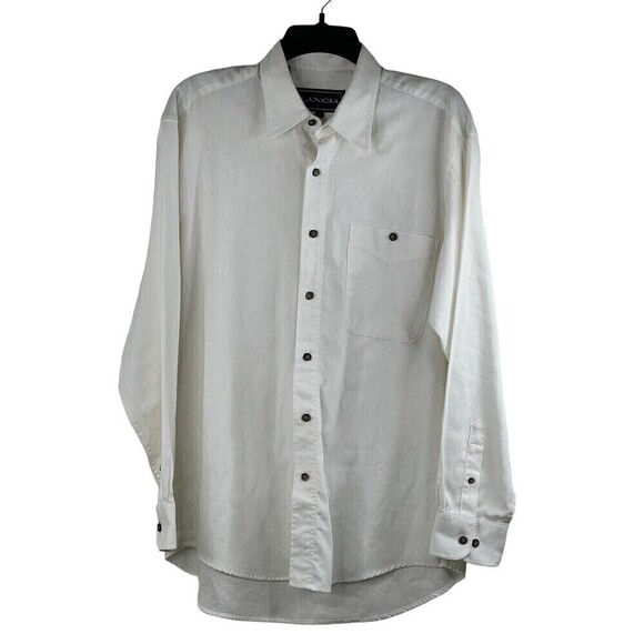 Lancia Genuine Sport Long Sleeve Button Down Linen Blend Shirt Off White Medium - Picture 1 of 7
